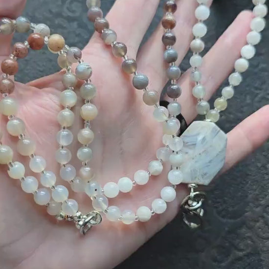 Beaded Lanyard with Botswana Agate, Labradorite, Grey Agate | Natural Gemstone Lanyard | Personalized