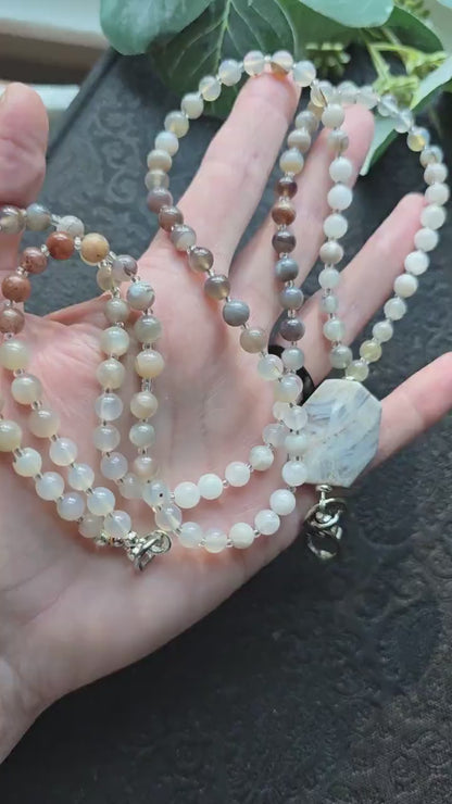 Beaded Lanyard with Botswana Agate, Labradorite, Grey Agate | Natural Gemstone Lanyard | Personalized