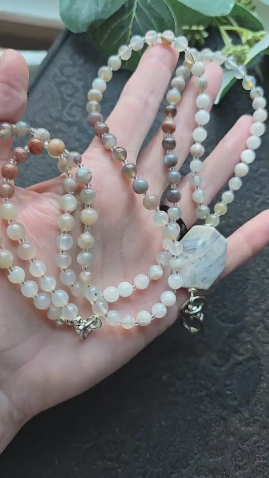 Beaded Lanyard with Botswana Agate, Labradorite, Grey Agate | Natural Gemstone Lanyard | Personalized