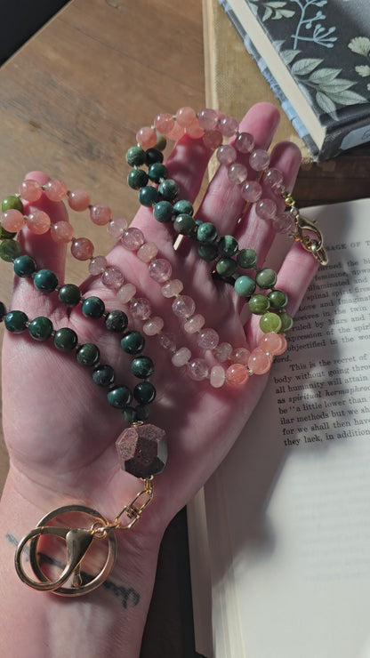 Sunrise Joy Mala Style Lanyard | Sunstone, Agate & Jade | Colorful Beaded Lanyard