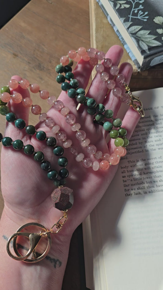 Sunrise Joy Mala Style Lanyard | Sunstone, Agate & Jade | Colorful Beaded Lanyard
