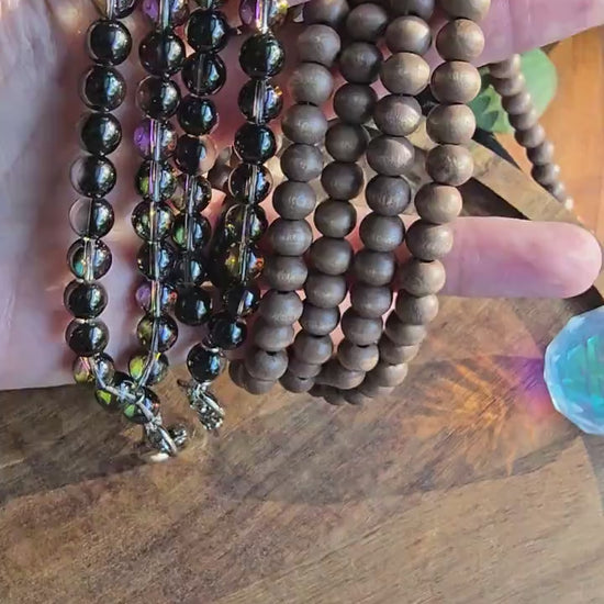 Mystic Smoky Quartz Lanyard | Handmade | Dark Wood Minimalist ID holder | Breakaway Clasp Option