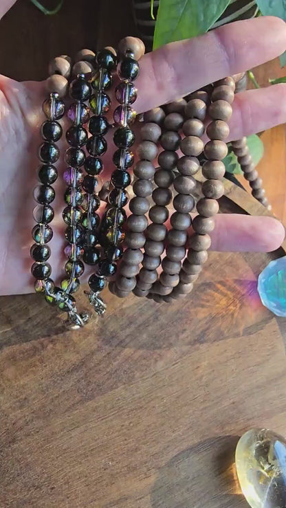 Mystic Smoky Quartz Lanyard | Handmade | Dark Wood Minimalist ID holder | Breakaway Clasp Option