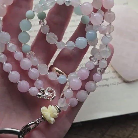 Beaded Teacher Lanyard | Lotus Flower Lanyard | Rose Quartz & Kunzite Lanyard | Personalized | Handmade