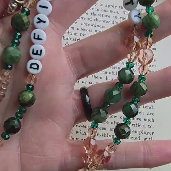 Defying Gravity Lanyard | Wicked Musical Fan Gift | Pink and Green Beaded Lanyard | Handmade