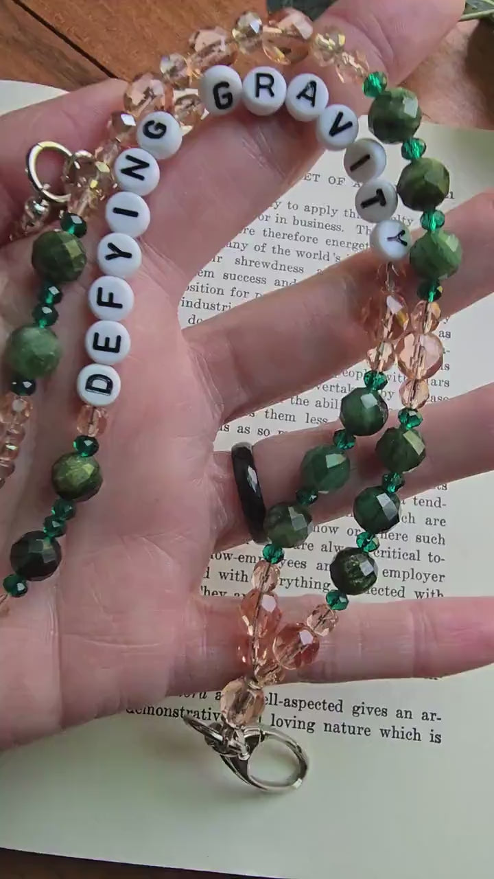 Defying Gravity Lanyard | Wicked Musical Fan Gift | Pink and Green Beaded Lanyard | Handmade