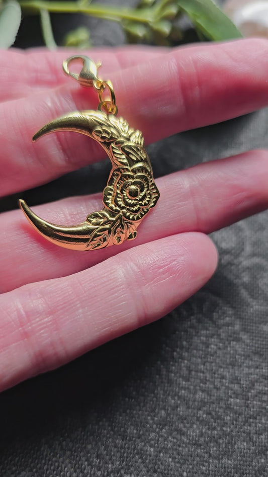 Floral Crescent Moon Charm