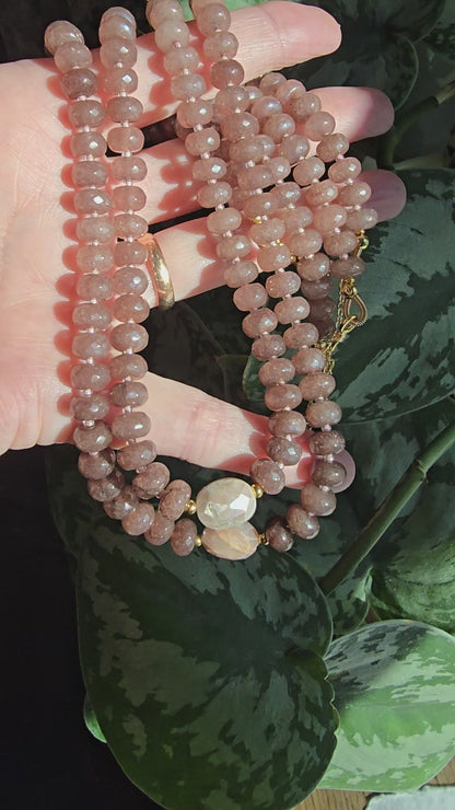 Plum Jade Necklace with Mystic Aura Quartz – Gold Plated Gemstone Necklace