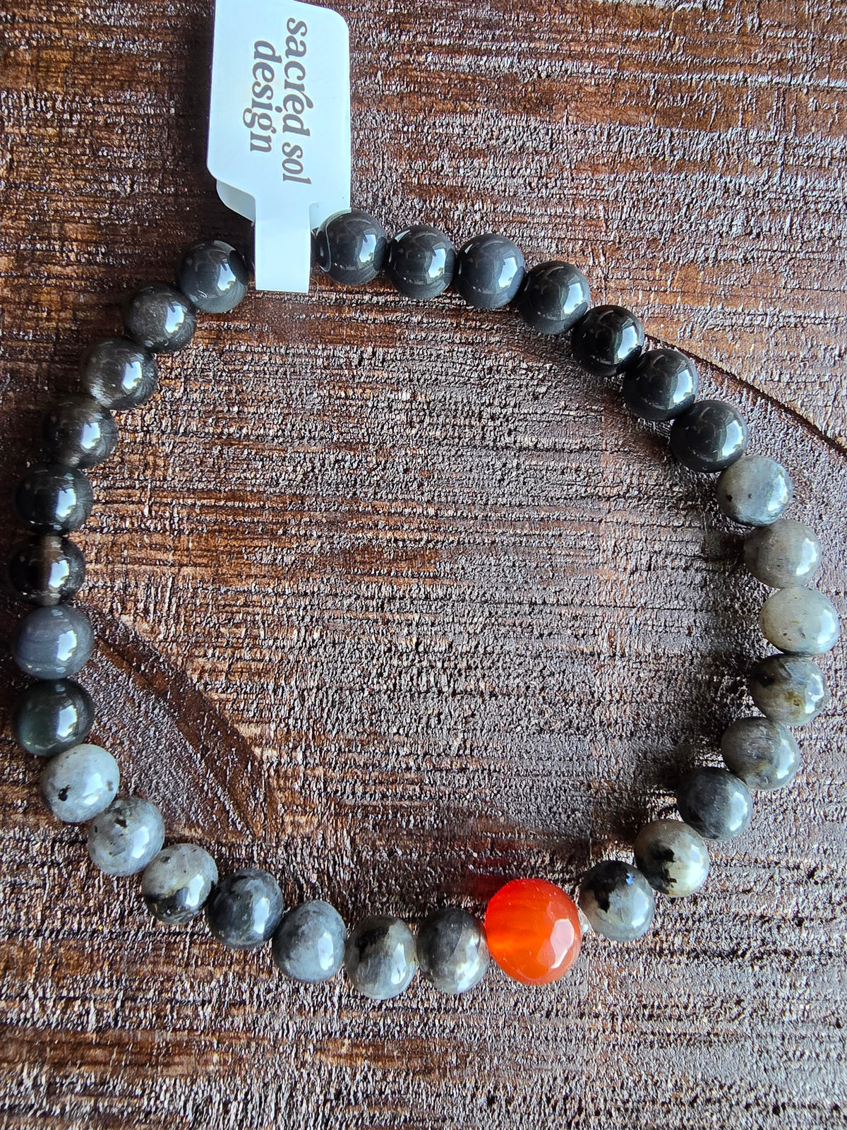 Carnelian + Larvikite + Black Agate Men’s Gemstone Bracelet My Store