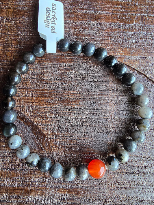 Carnelian + Larvikite + Black Agate Men’s Gemstone Bracelet My Store