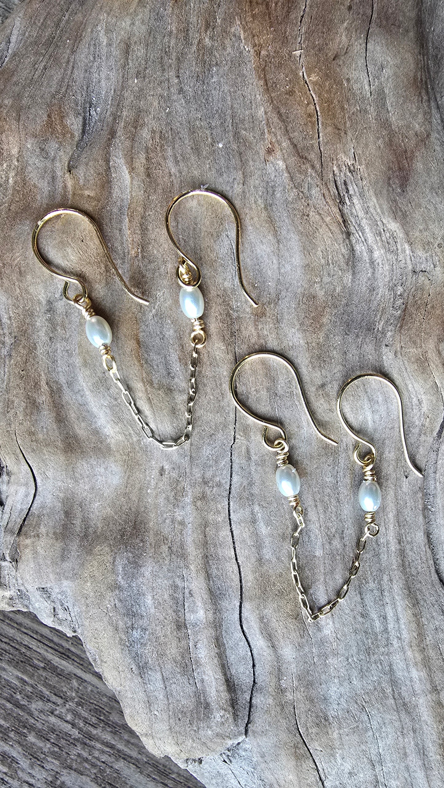 Luster Double Piercing Pearl Chain Earrings Sacred Sol Design