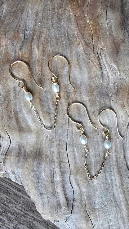 Luster Double Piercing Pearl Chain Earrings Sacred Sol Design