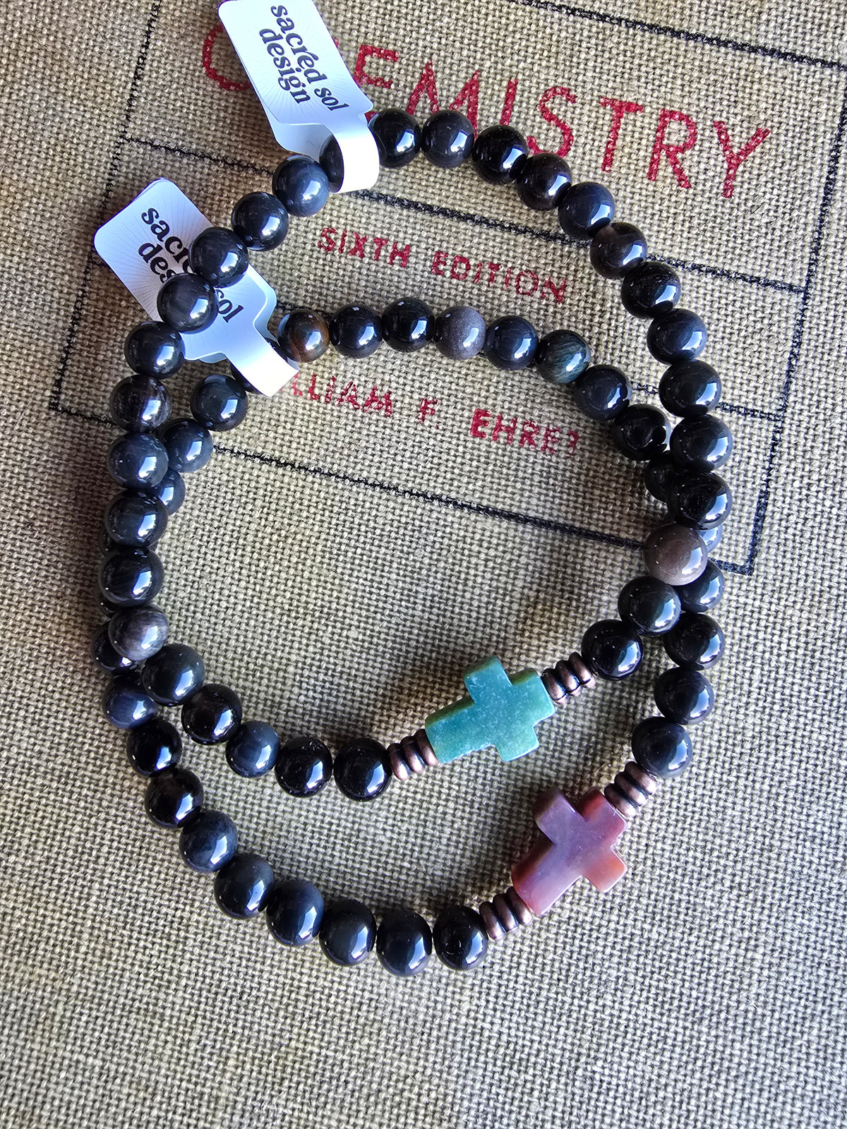 Obsidian + Agate Cross Men’s Gemstone Bracelet My Store