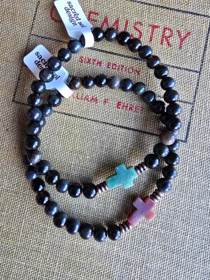 Obsidian + Agate Cross Men’s Gemstone Bracelet My Store