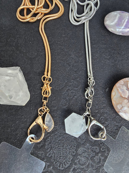 Elegant Snake Chain Lanyard with Natural Quartz Charm Sacred Sol Design