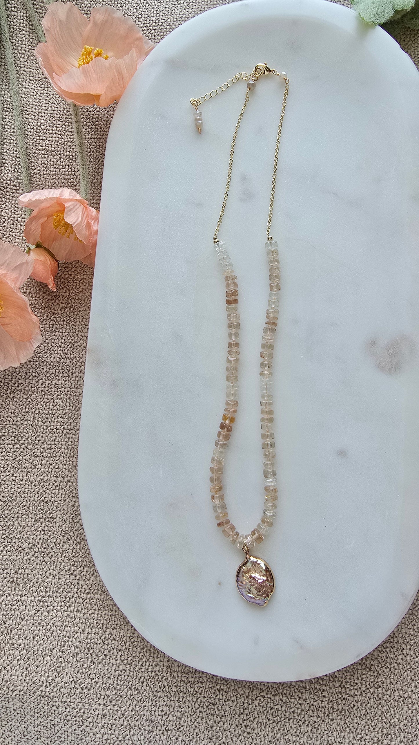 Luster Champagne Quartz & Keshi Pearl Necklace Sacred Sol Design