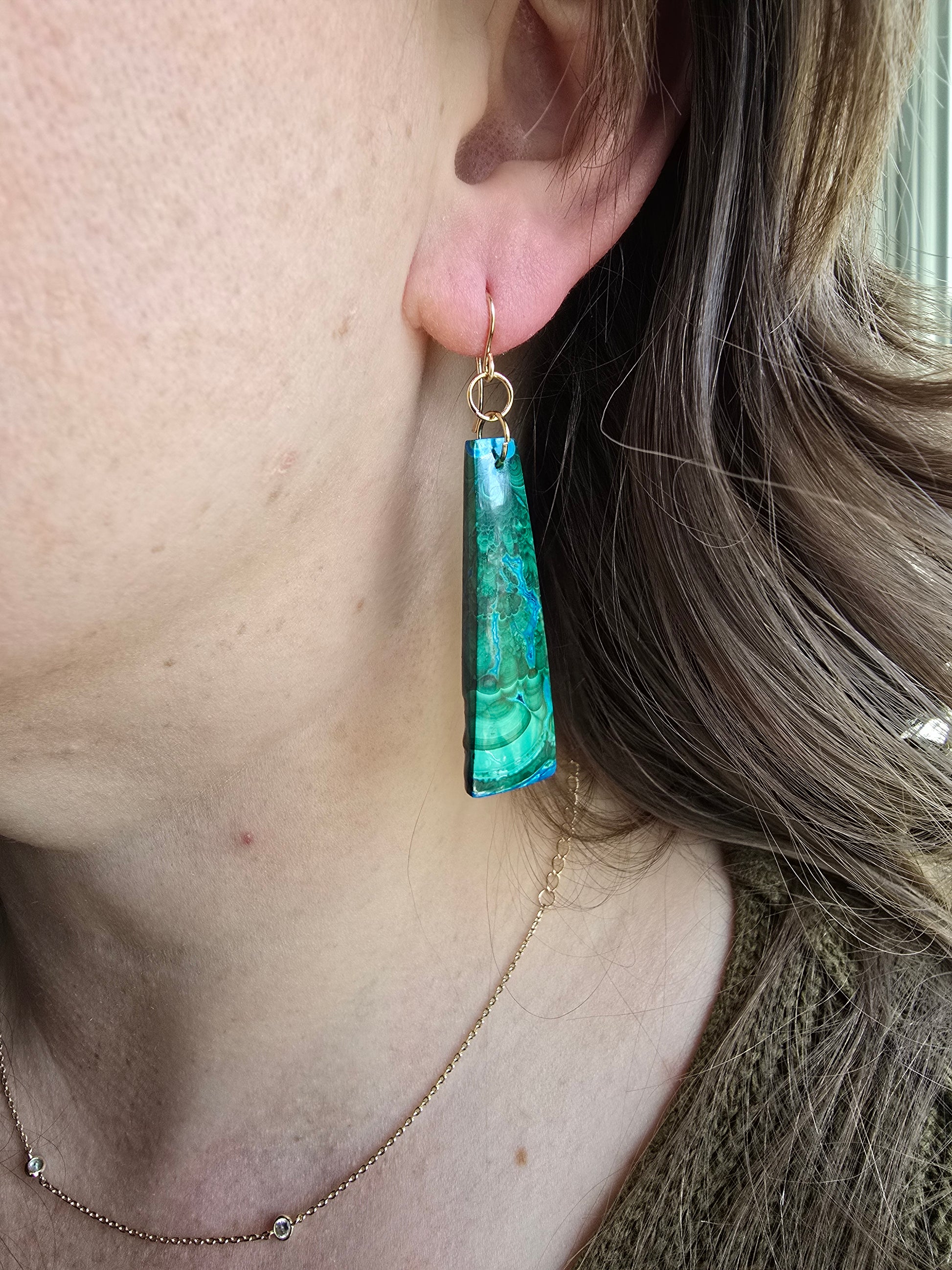 Chrysocolla & Malachite Earrings – Banded Stone Drop Earrings Sacred Sol Design