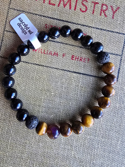 Tiger Eye + Black Agate Men’s Gemstone Bracelet My Store