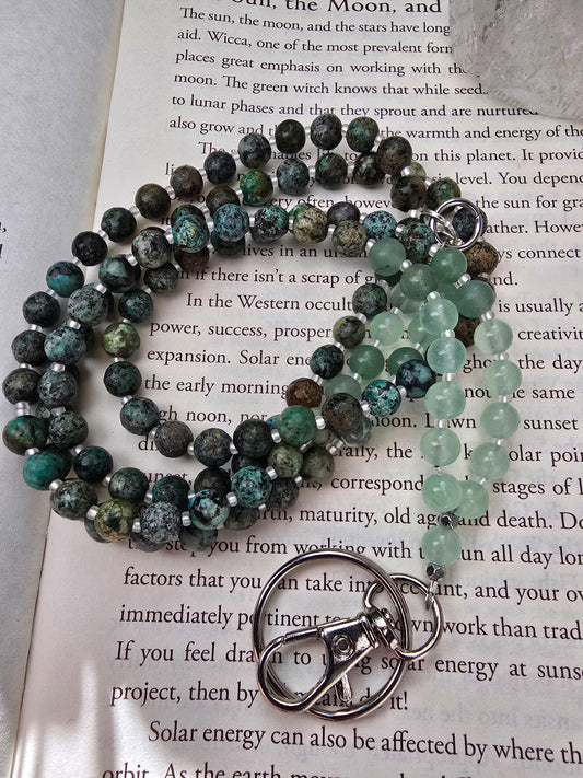 Mint Jade, Aventurine, and African Turquoise Lanyard Sacred Sol Design