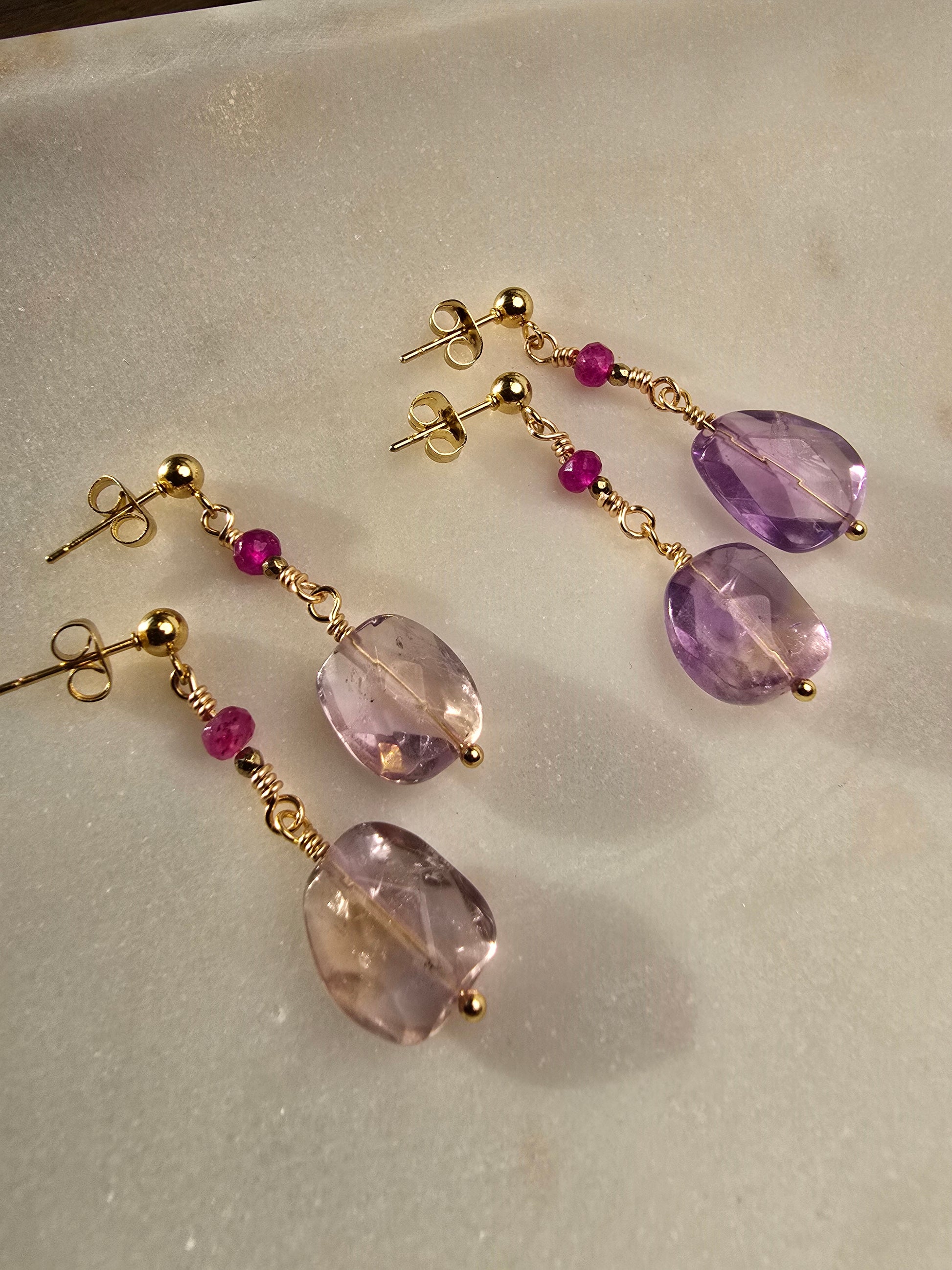 Ametrine & Ruby Golden Drop Earrings Sacred Sol Design