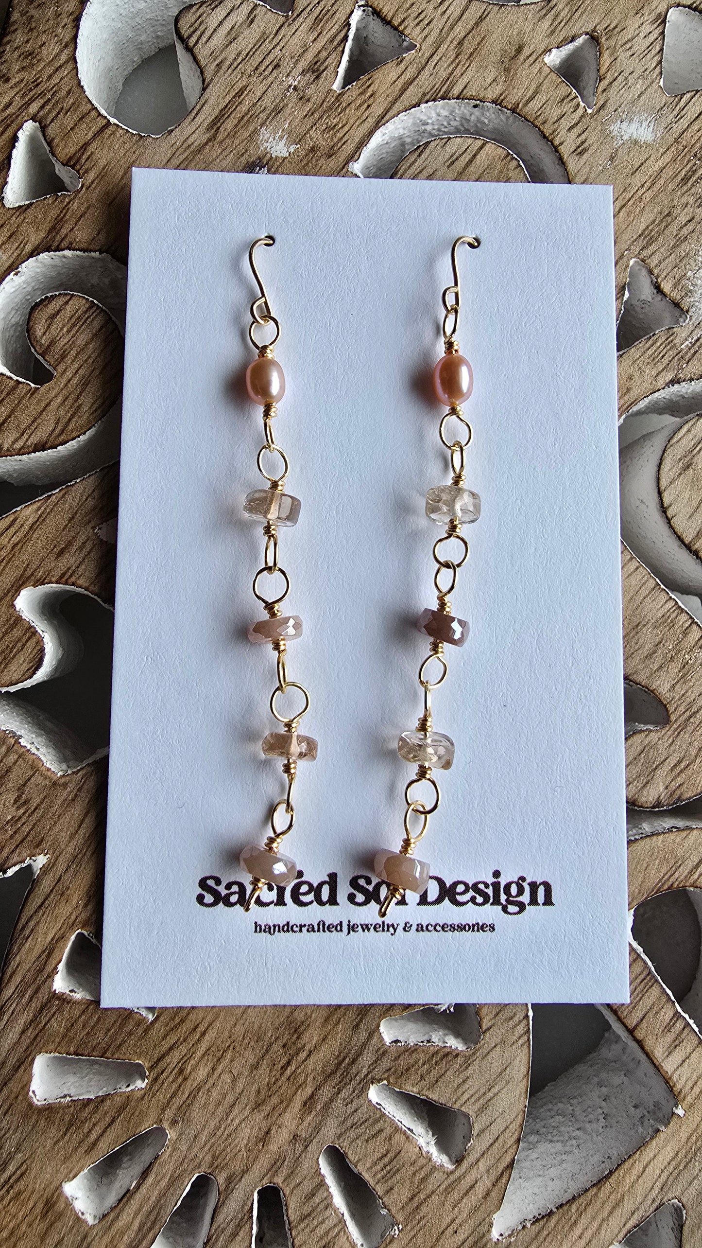 Champagne Quartz, Blush Pearl & Mystic Moonstone Earrings Sacred Sol Design