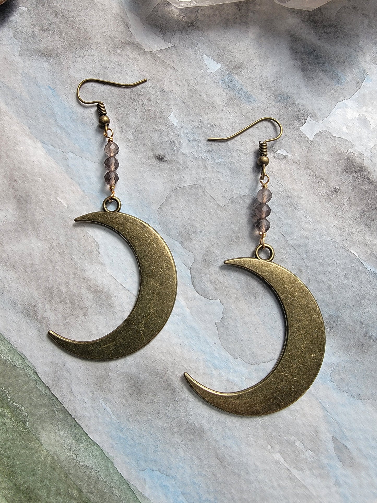 Large Crescent Moon Statement Dangle Earrings Sacred Sol Design