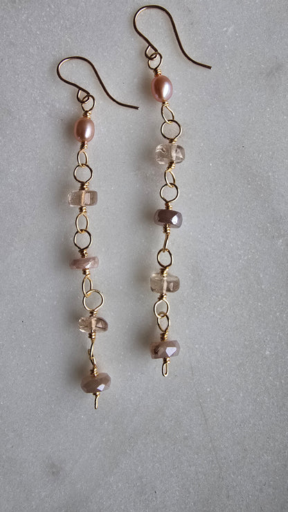 Champagne Quartz, Blush Pearl & Mystic Moonstone Earrings Sacred Sol Design
