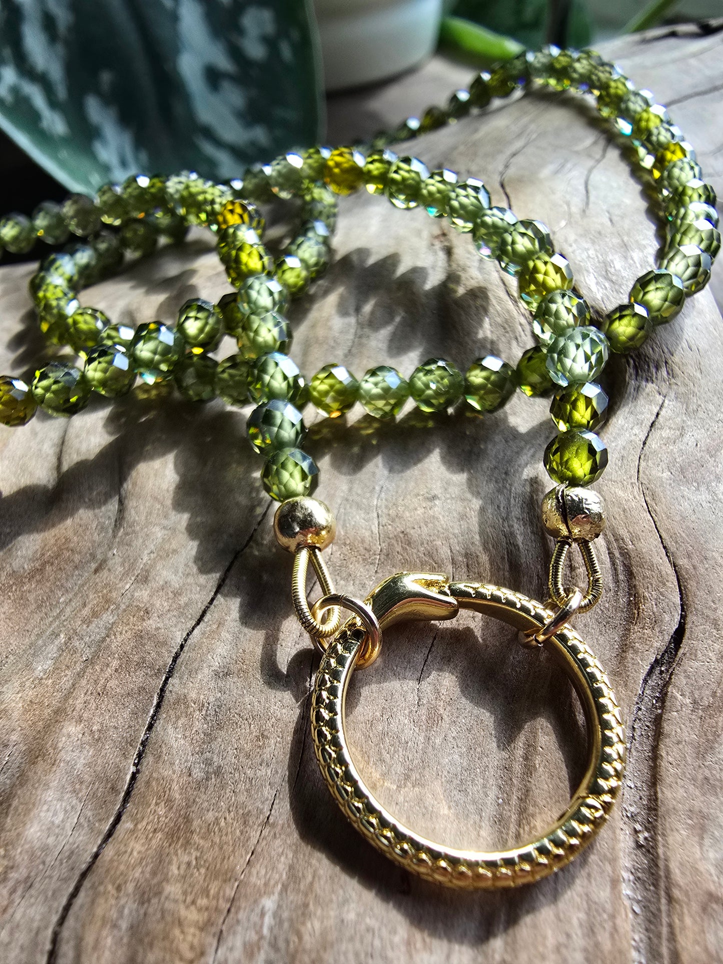 Serpent Clasp Gemstone Necklace – Labradorite, Olive Zircon, or Garnet – Gold Filled Statement Clasp Necklace Sacred Sol Design