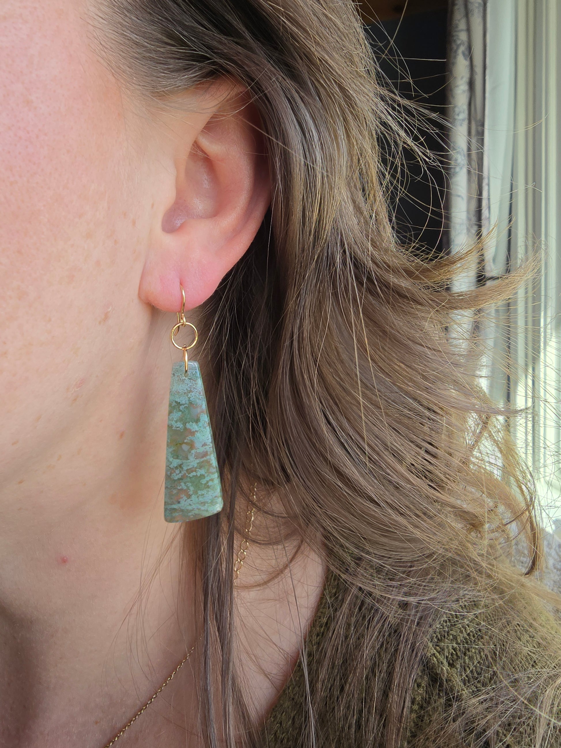 Moss Agate Earrings – Soft Aqua Green Natural Stone Drops Sacred Sol Design
