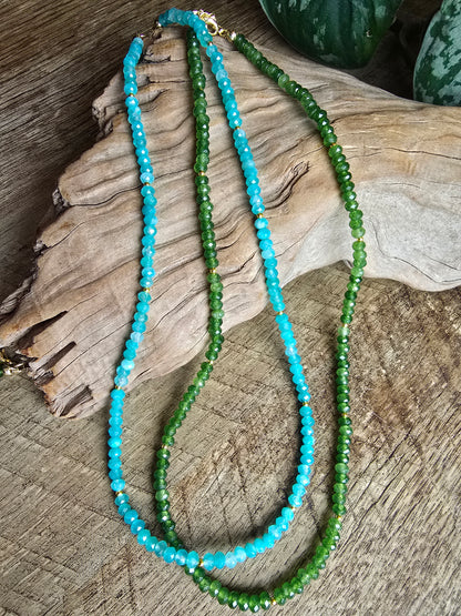 Peridot or Chalcedony Gemstone Necklace – 18” with Extender – Gold Filled Spacers – Faceted Beaded Necklace Sacred Sol Design