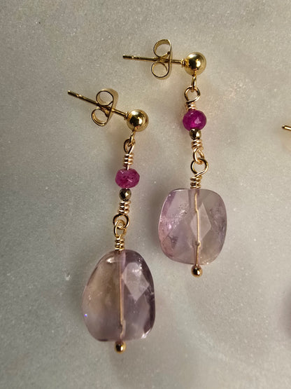 Ametrine & Ruby Golden Drop Earrings Sacred Sol Design