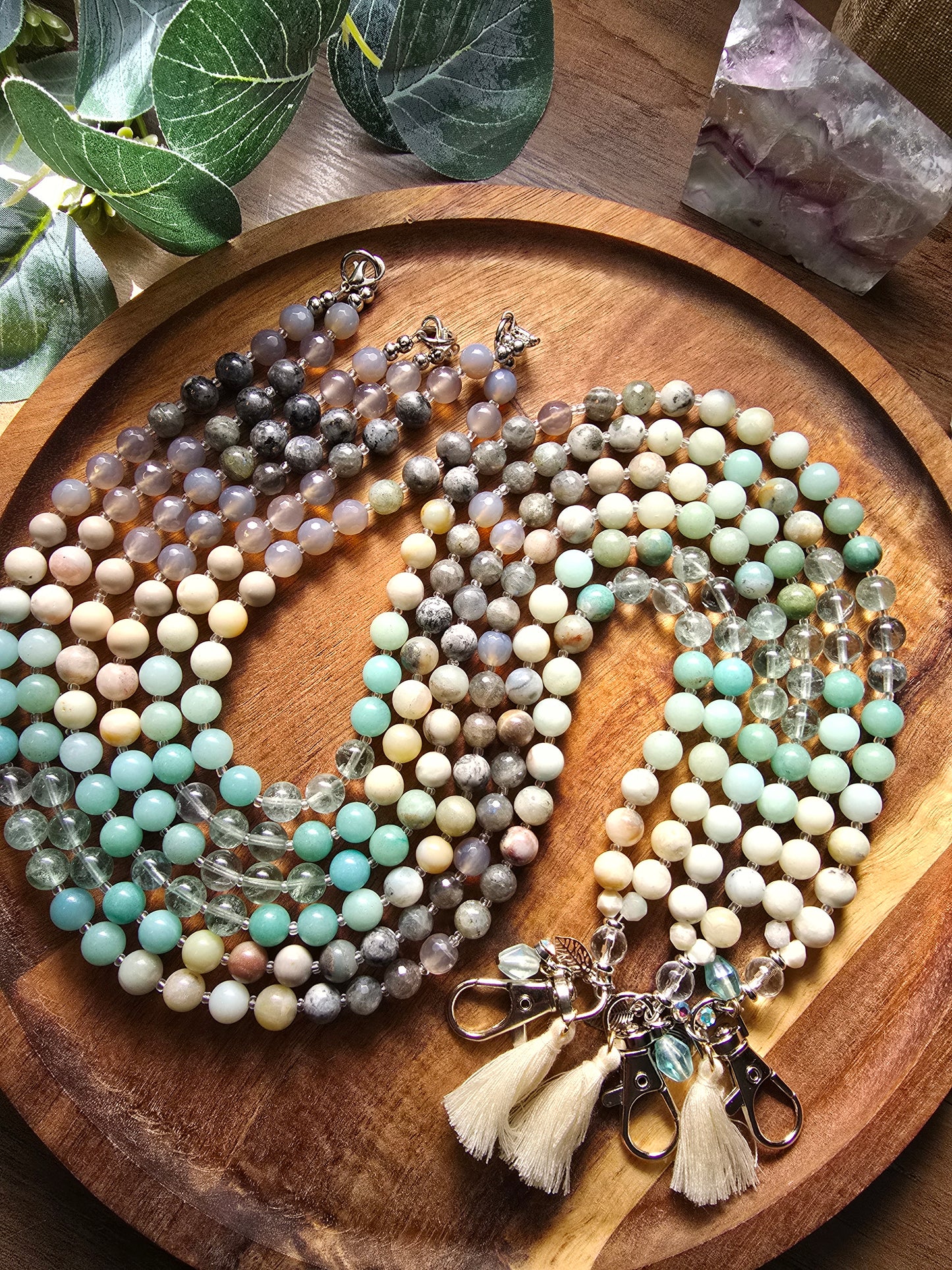 Coastal Calm Lanyard - Amazonite, Green Fluorite, Grey Agate, Larvikite Sacred Sol Design