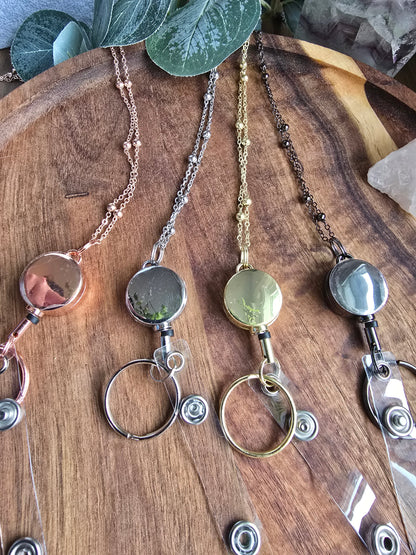 Classy Lanyard Necklace with Retractable Reel Sacred Sol Design