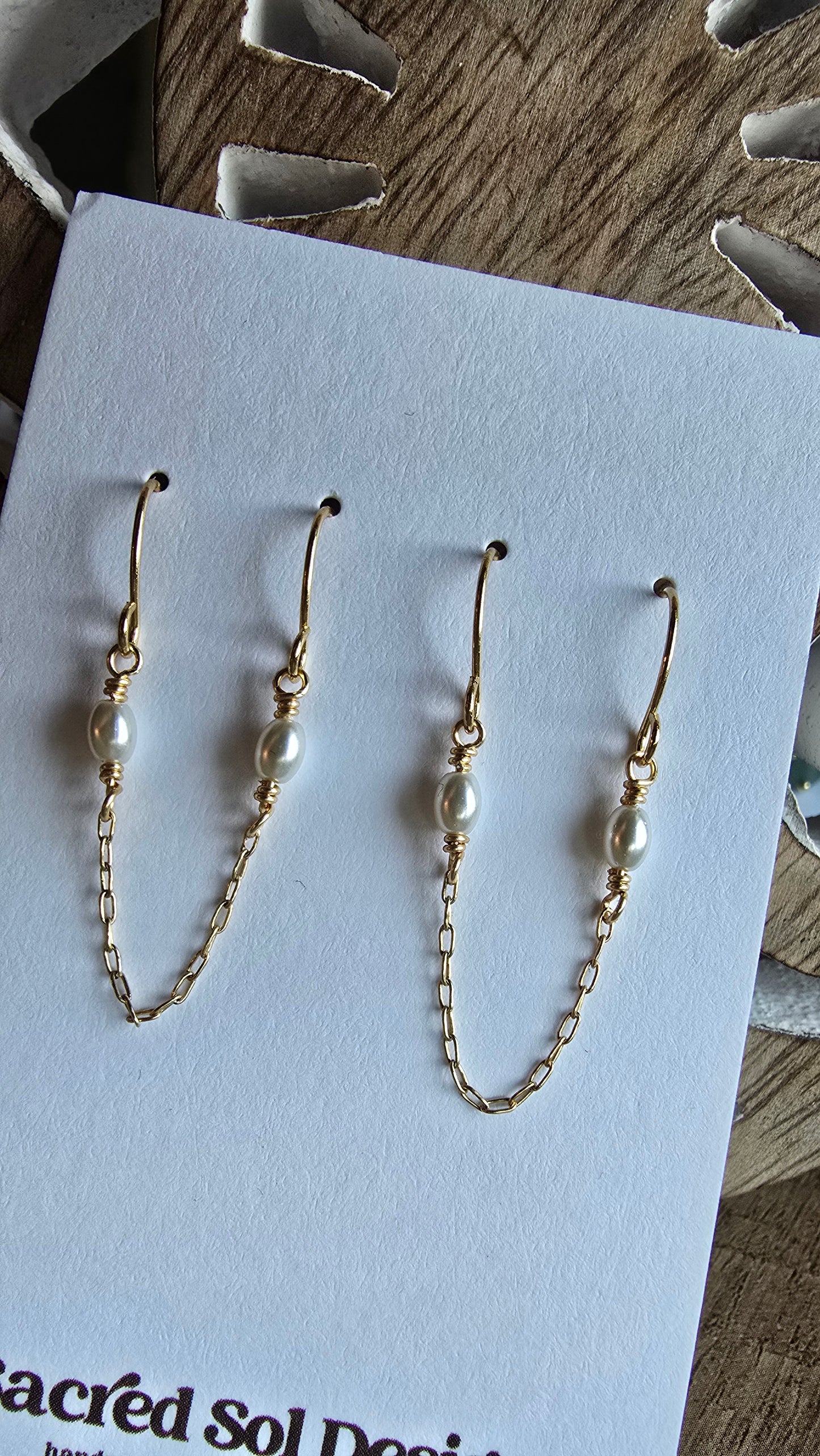 Luster Double Piercing Pearl Chain Earrings Sacred Sol Design