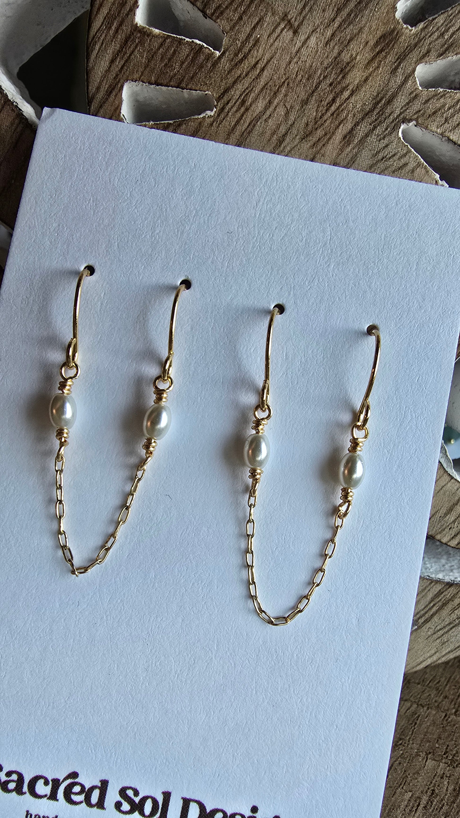 Luster Double Piercing Pearl Chain Earrings Sacred Sol Design