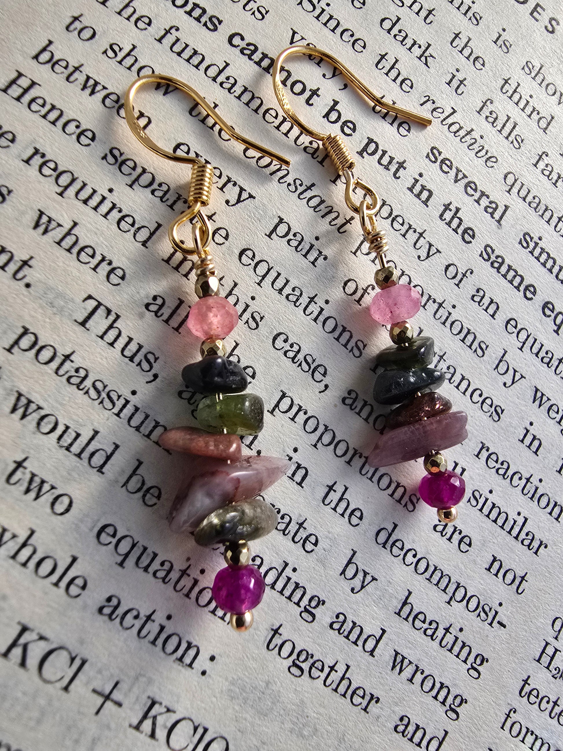 Multicolored Tourmaline & Pink Jade Drop Earrings Sacred Sol Design