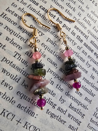 Multicolored Tourmaline & Pink Jade Drop Earrings Sacred Sol Design