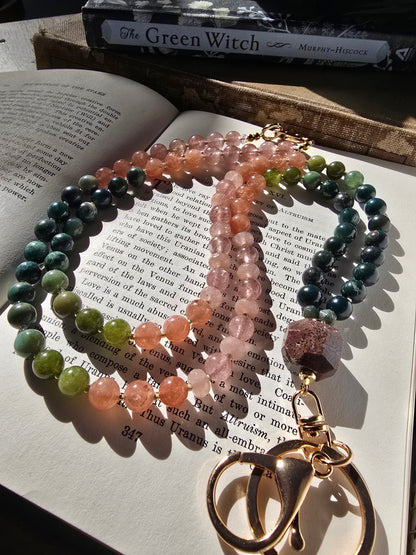 Sunrise Joy Mala Style Lanyard | Sunstone, Agate & Jade | Colorful Beaded Lanyard Sacred Sol Design