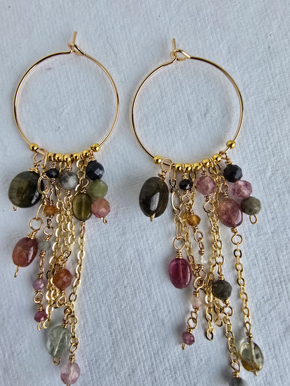 Tourmaline Cascade Gold-Filled Hoop Earrings