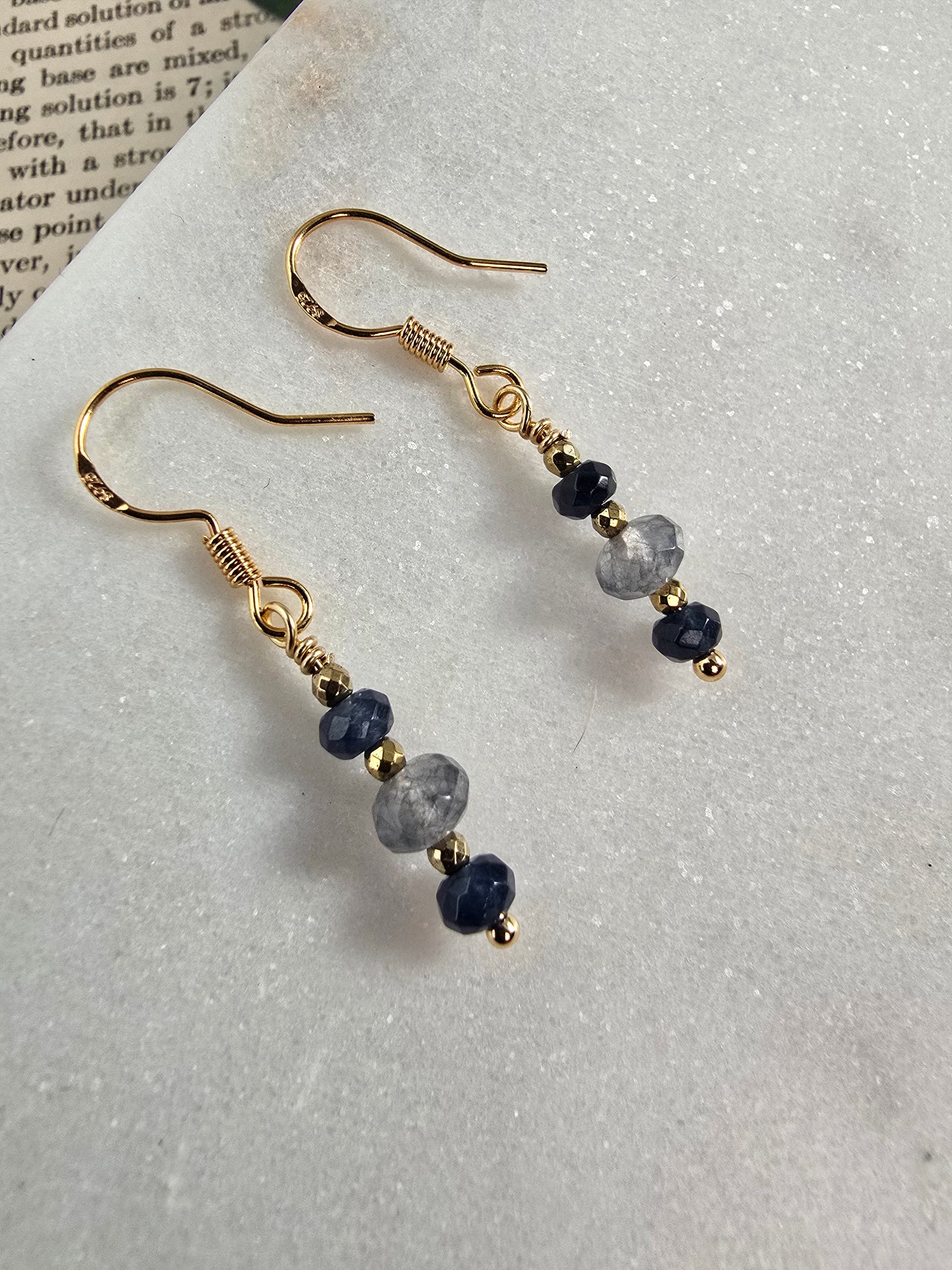 Navy Blue & Gold Mini Drop Earrings Sacred Sol Design