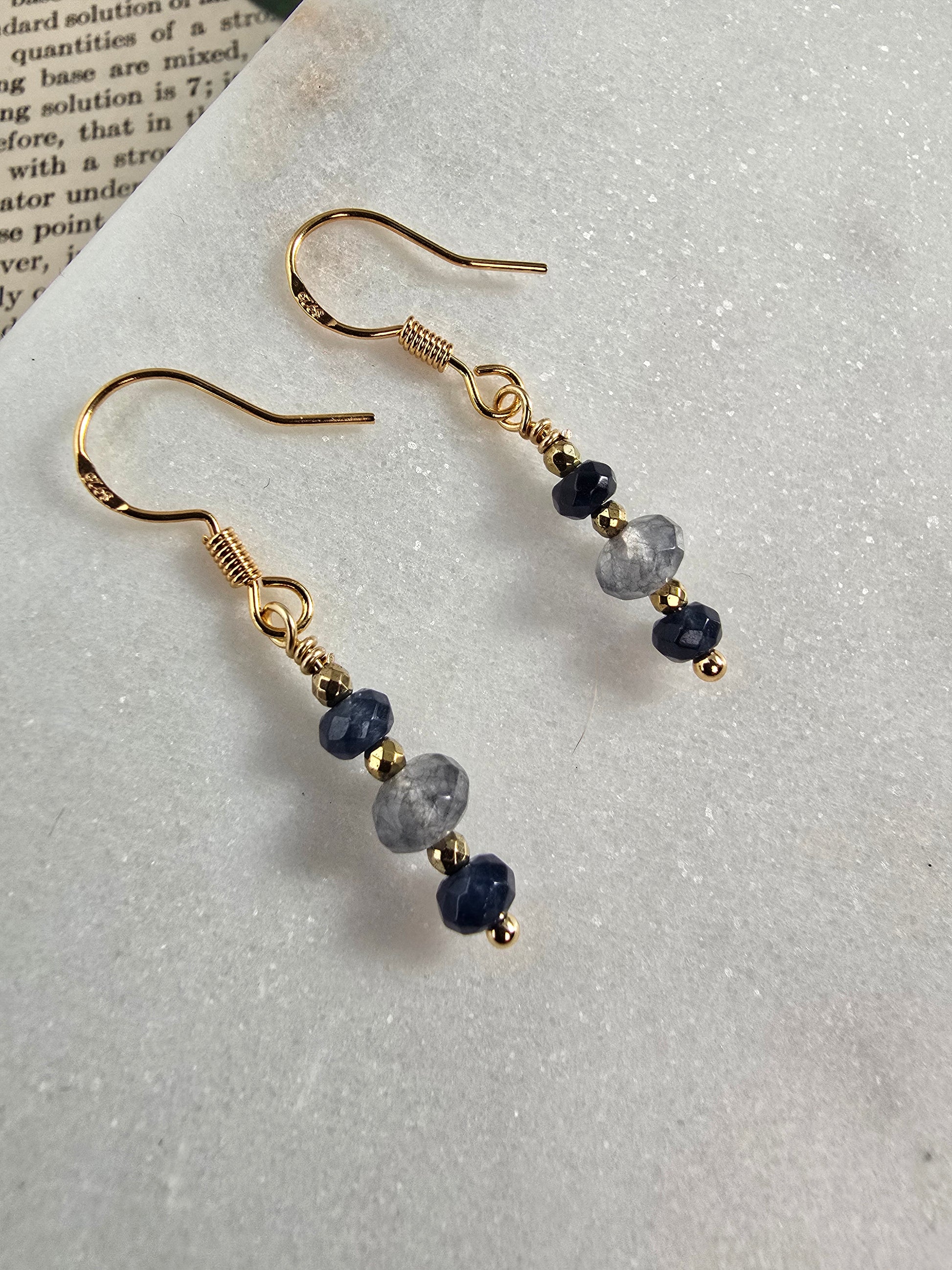 Navy Blue & Gold Mini Drop Earrings Sacred Sol Design