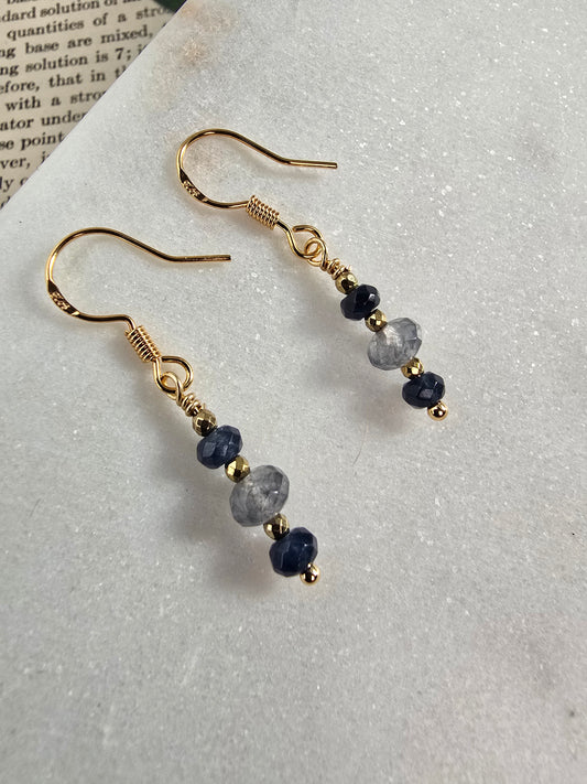 Navy Blue & Gold Mini Drop Earrings Sacred Sol Design