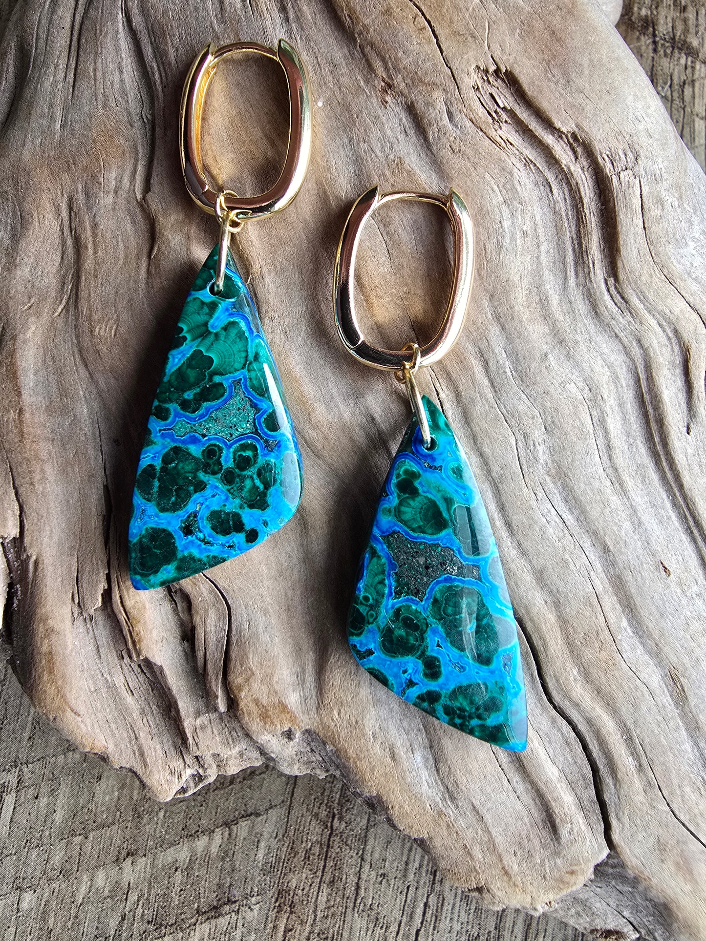 Chrysocolla & Malachite Drop Earrings – Organic Gemstone Statement Hoops Sacred Sol Design