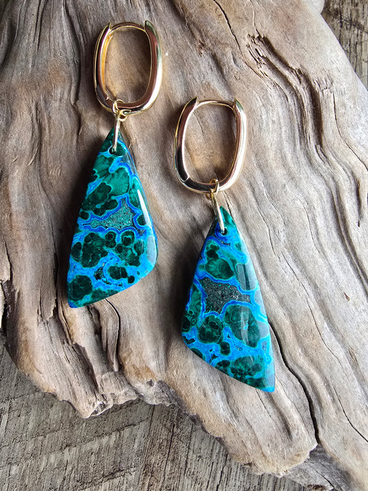 Chrysocolla & Malachite Drop Earrings – Organic Gemstone Statement Hoops Sacred Sol Design