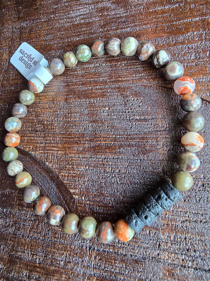 Petrified Wood + Lava Men’s Gemstone Bracelet My Store