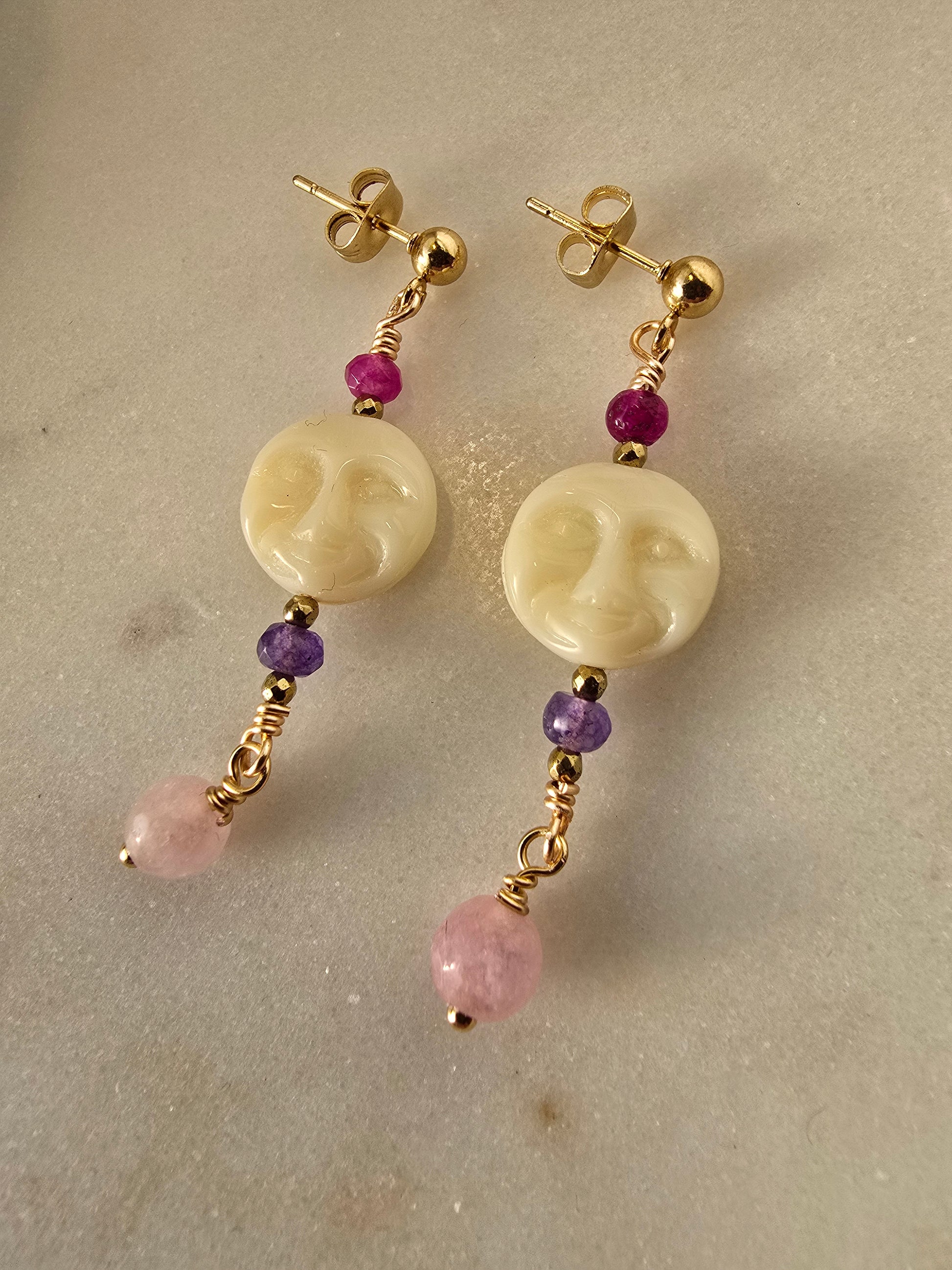 Celestial Moon & Gemstone Dangle Earrings Sacred Sol Design