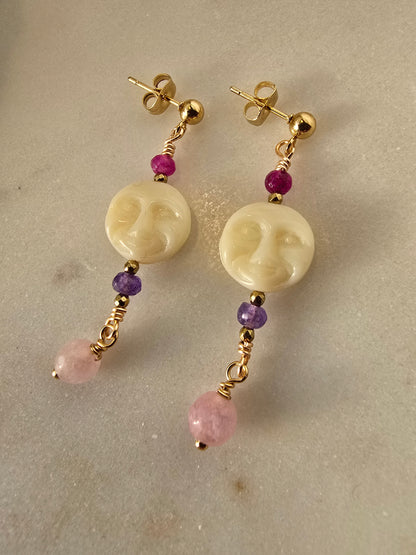 Celestial Moon & Gemstone Dangle Earrings Sacred Sol Design