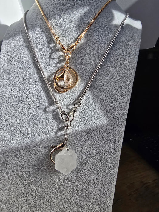 Elegant Snake Chain Lanyard with Natural Quartz Charm Sacred Sol Design