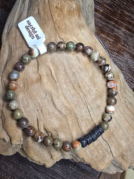 Petrified Wood + Lava Men’s Gemstone Bracelet My Store