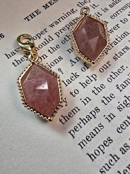 Faceted Natural Gemstone Charm | 18K Gold Plated Onyx & Strawberry Quartz Accent My Store